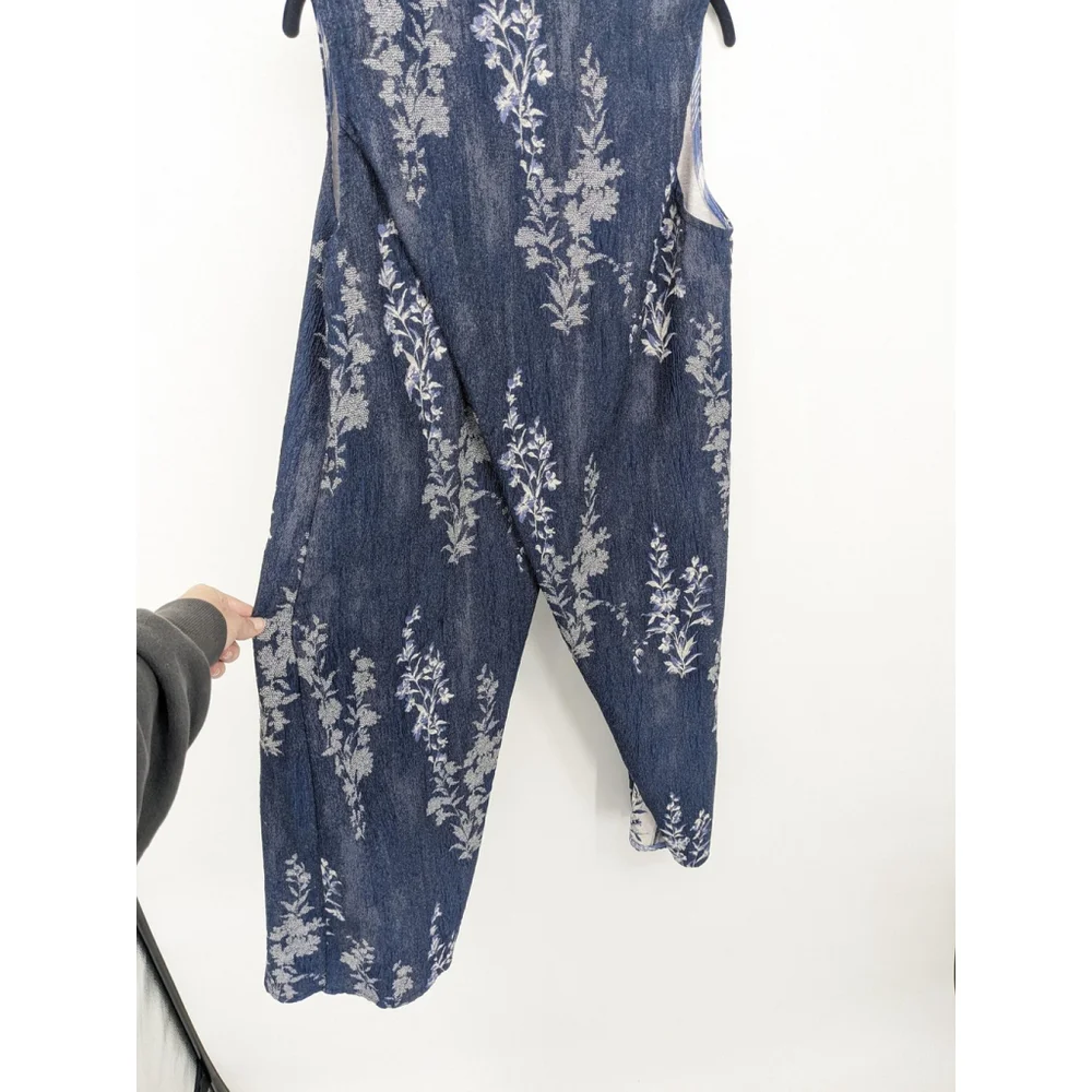 Soft Surroundings‎ Vest Womens Medium Blue Floral Open Front Longline Mature Top